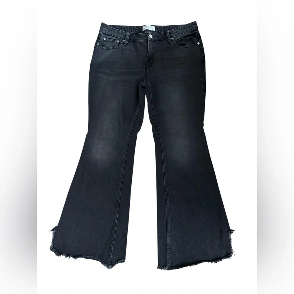 We The Free Black Denim Vintage Flare Jean Sz 31” Chop Fringe Hem Cotton Boho